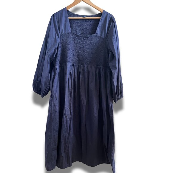 Old Navy Fit & Flare Cotton Smocked Midi Dress XXL Navy Peasant Boho Casual - Picture 2 of 11